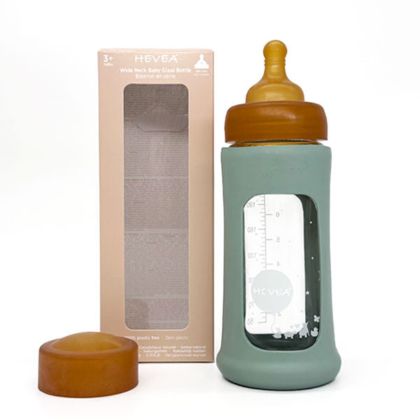 HEVEA - Wide Neck Baby Glass Bottle - Sand - Baby Bottle - 100% plastic HEVEA - Wide Neck Baby Glass Bottle - Sand - Baby Bottle - 100% plastic